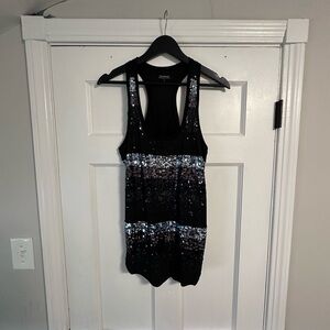 Express Black Sequin Fitted Tank Top